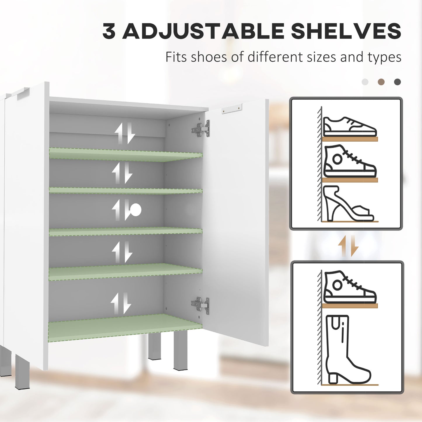 Shoe Storage Cabinet with Soft-Close Hinges & Adjust Shelves, High Gloss
