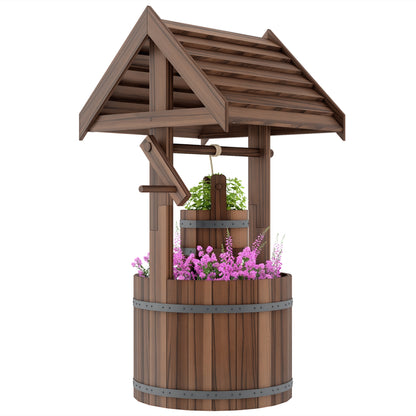 Wooden Wishing Well Planter, Flower Planter with Drainage Hole