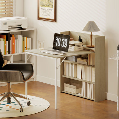 Folding Dining Table, Kitchen Table with Shelves Oak Wood Effect