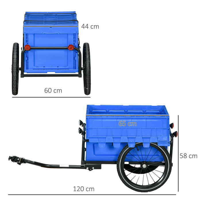 Steel Trailer for Bike, Bicycle Cargo Trailer with 65L Storage Box and Foldable Frame, Max Load 40KG, Blue