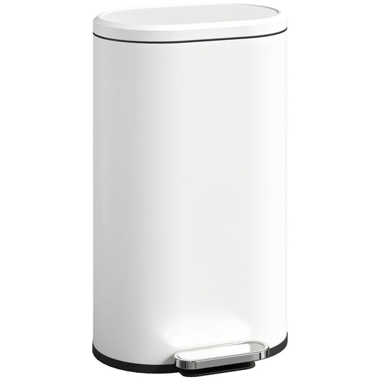 Slim Rectangular Pedal Bin with Soft-Close Lid, 30L Kitchen Bin Cream
