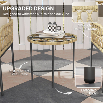 3 Piece Rattan Bistro Set, Balcony Table and Chairs with Cushions