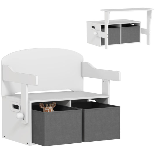3 in 1 Kids Storage Bench, Toddler Table and Chair Set, White