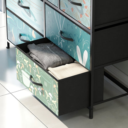 7-Drawer Chest of Drawers, Fabric Dresser with Open Shelf, Blue