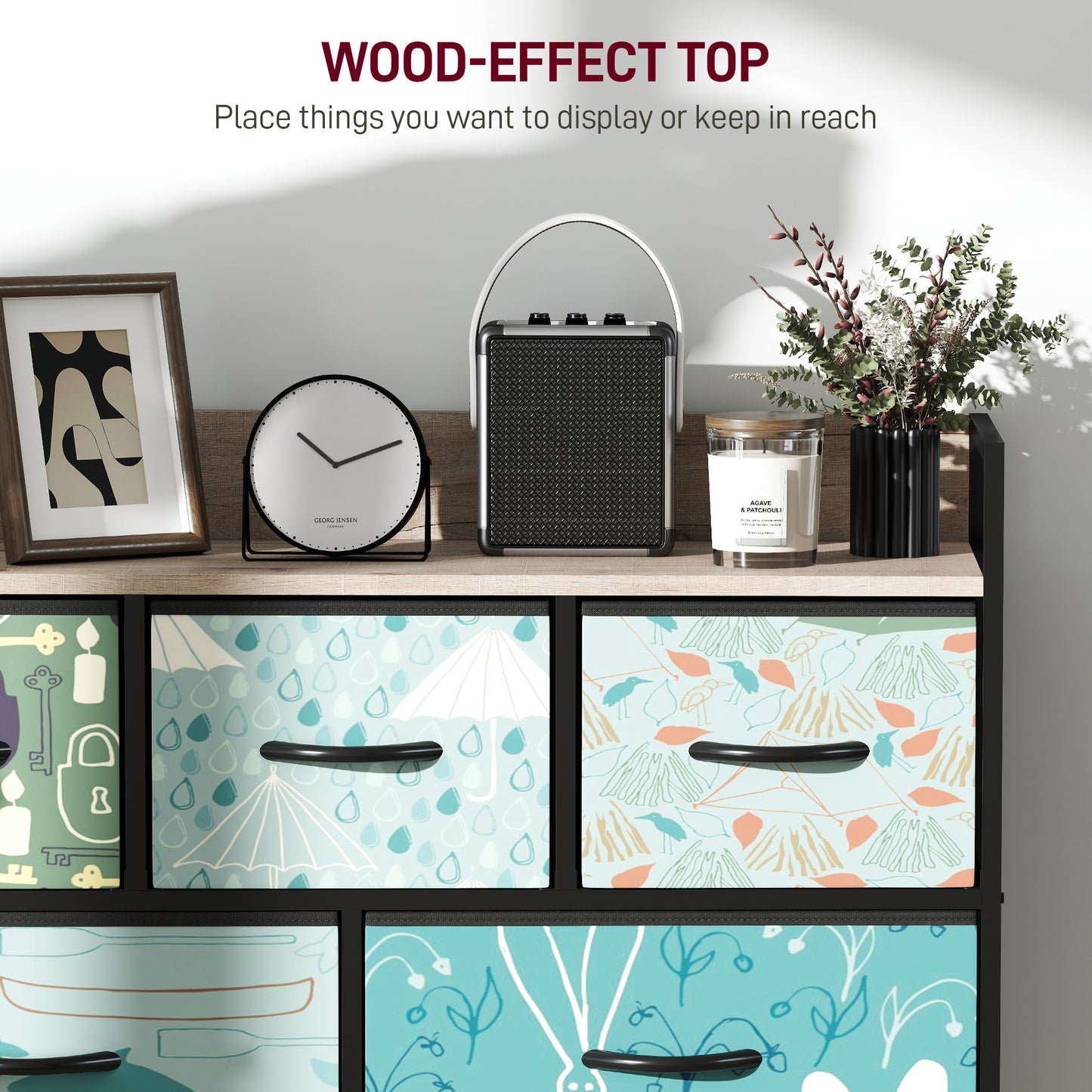 7-Drawer Chest of Drawers, Fabric Dresser with Open Shelf, Blue