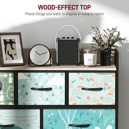 7-Drawer Chest of Drawers, Fabric Dresser with Open Shelf, Blue