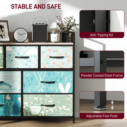 7-Drawer Chest of Drawers, Fabric Dresser with Open Shelf, Blue