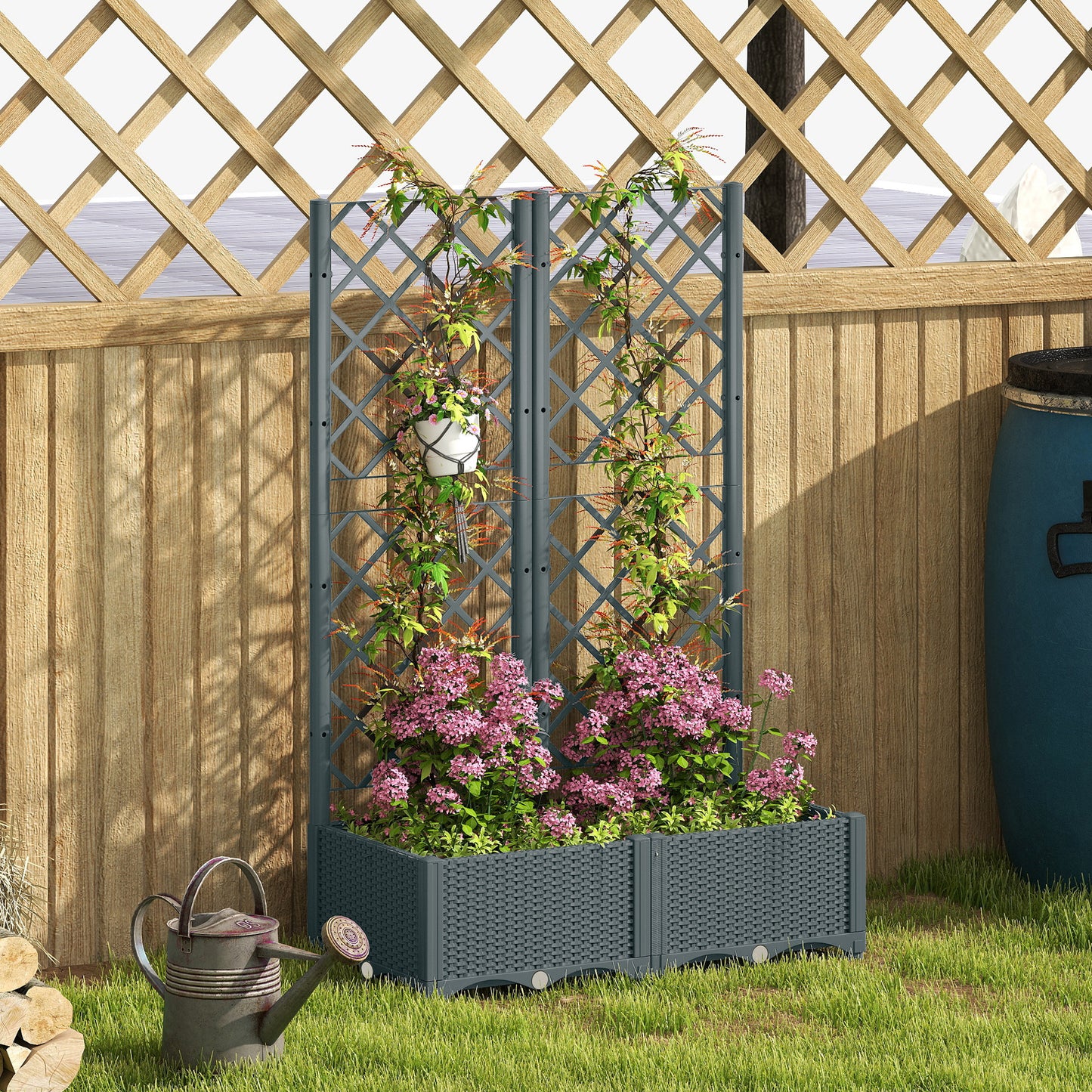 Plastic Planter Box with Trellis, Vegetable Planter w/ Drain Plugs