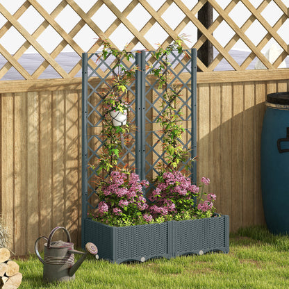 Plastic Planter Box with Trellis, Vegetable Planter w/ Drain Plugs