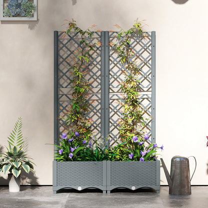 Plastic Planter Box with Trellis, Vegetable Planter w/ Drain Plugs