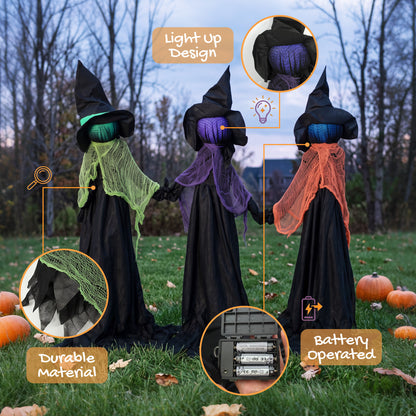 48" Witches Holding Hands Halloween Decoration Light Up Animated Prop