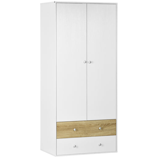 2 Door Wardrobe White Wardrobe with Drawers and Hanging Rod for Bedroom Clothes Organisation and Storage