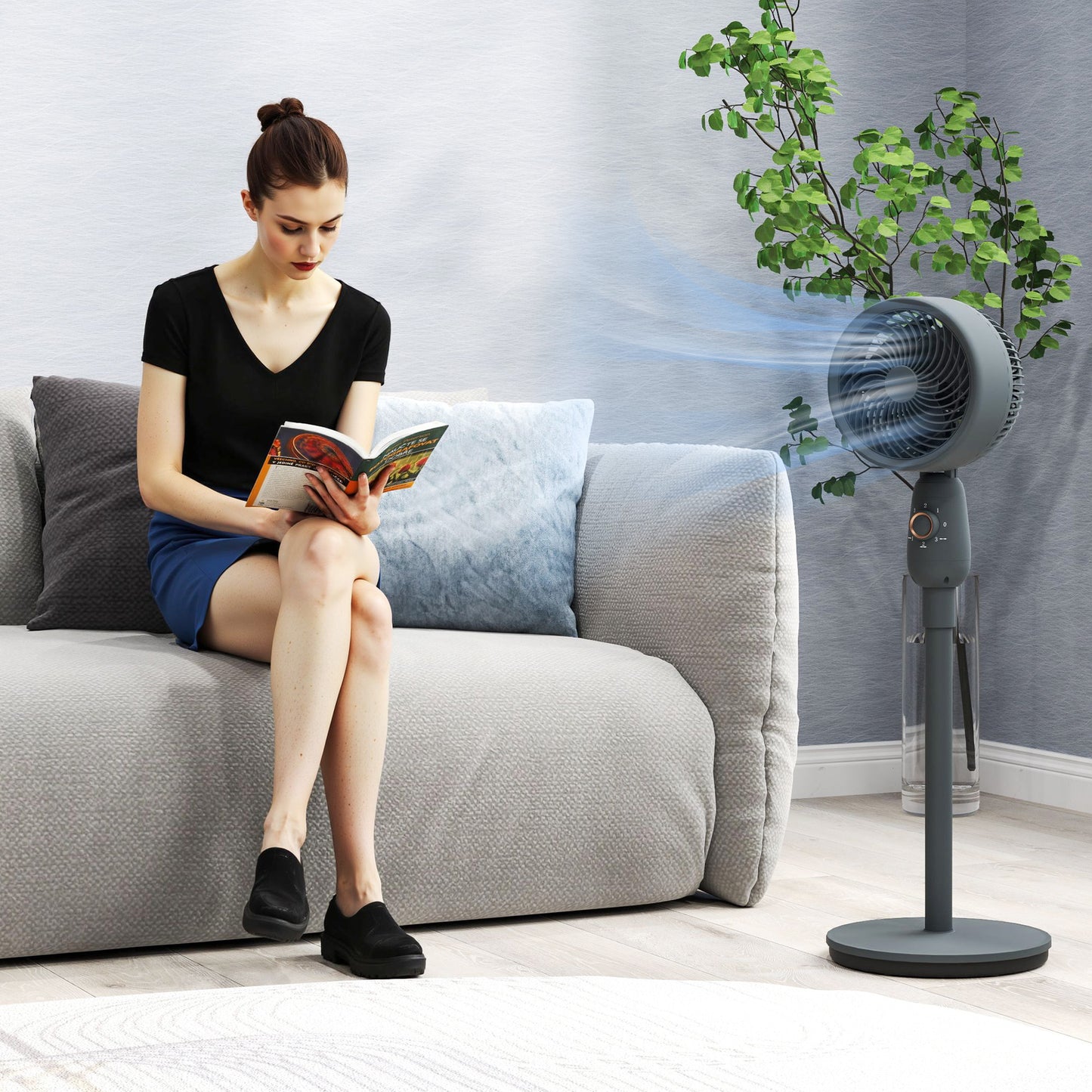 Pedestal Fan for Bedroom, Powerful Air Circulator with 3 Speed, Grey