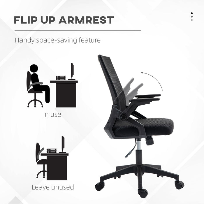 Mesh Office Chair for Home with Lumbar Support, Flip-up Arm, Wheels