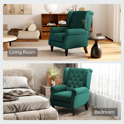 Accent Chair Wingback Armchair Tufted Club Wood Fabric, Dark Green