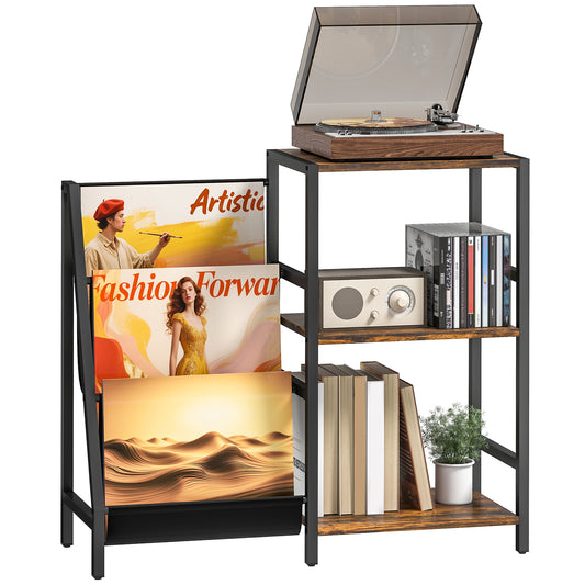 Record Player Stand, 3-Tier Side Table with Vinyl Record Storage