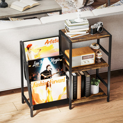 Record Player Stand, 3-Tier Side Table with Vinyl Record Storage