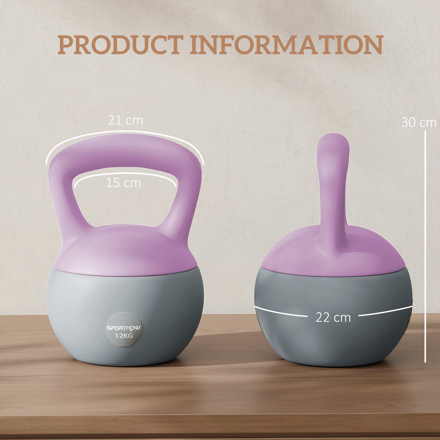 12KG Kettlebell with Soft Body and Non-Slip Handle, Purple, Grey