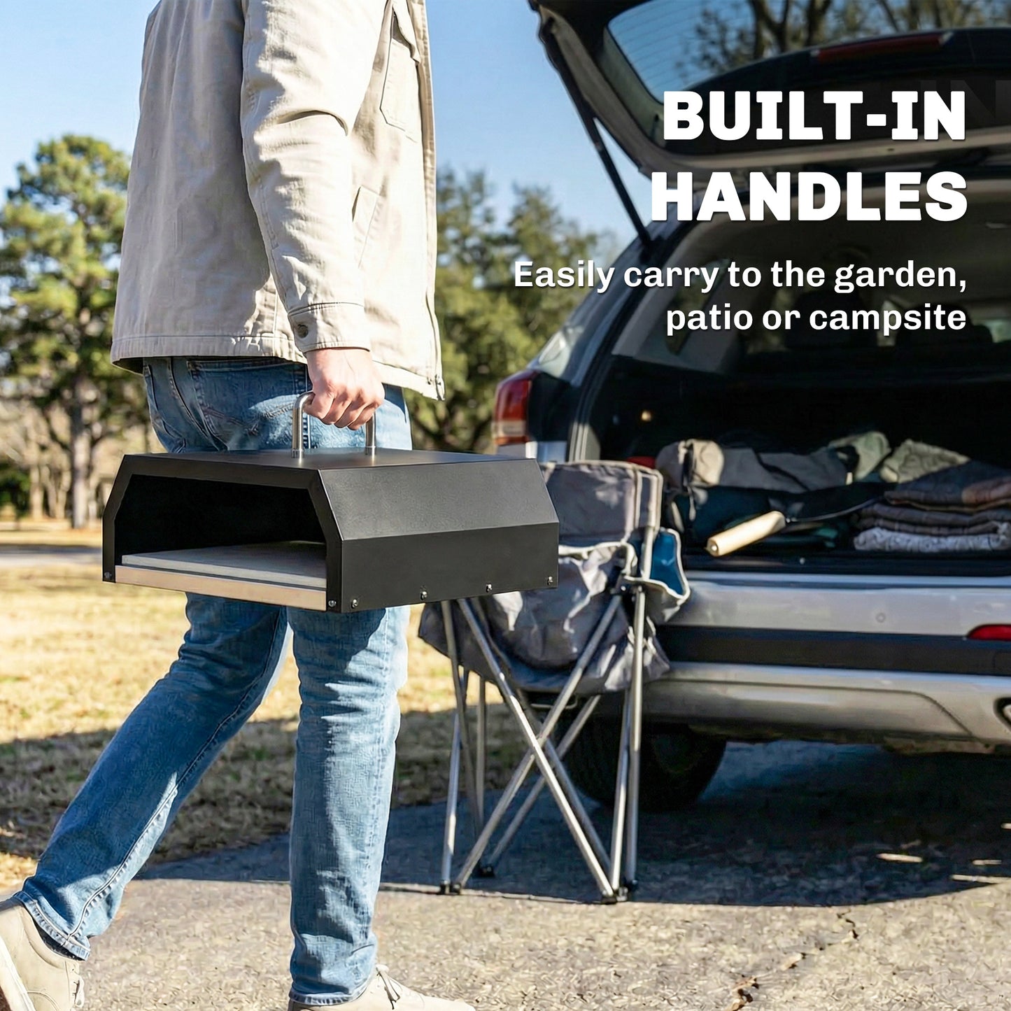 3 in 1 Portable Wood Fired Outdoor Pizza Oven with Handles