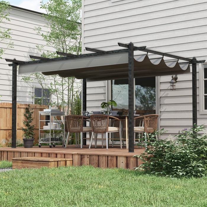 4 x 3(m) Aluminium Pergola with Retractable Roof, Garden Gazebo Canopy Shelter for Outdoor, Patio, Grey