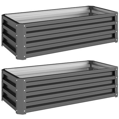 Set of 2 Raised Garden Bed, Outdoor Planter Box with Galvanised Steel Frame for Growing Vegetables, Flowers and Herbs, 110 x 50 x 30 cm, Light Grey