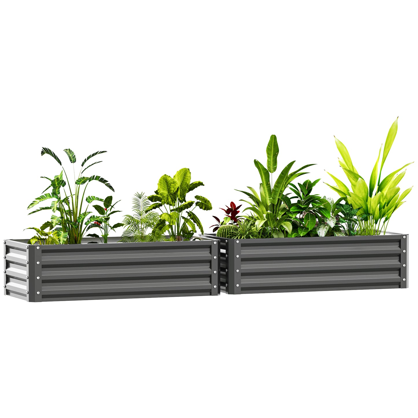 Set of 2 Raised Garden Bed Galvanised Planter Box, Light Grey