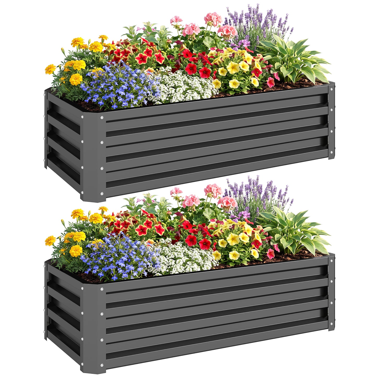 Set of 2 Raised Garden Bed, Outdoor Planter Box with Galvanised Steel Frame for Growing Vegetables, Flowers and Herbs, 110 x 50 x 30 cm, Light Grey