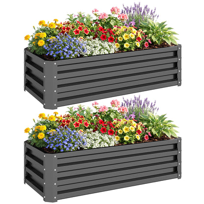Set of 2 Raised Garden Bed, Outdoor Planter Box with Galvanised Steel Frame for Growing Vegetables, Flowers and Herbs, 110 x 50 x 30 cm, Light Grey