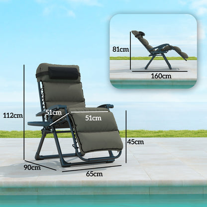 2 Pieces Zero Gravity Chairs, Reclining Folding Sun Lounger, Grey