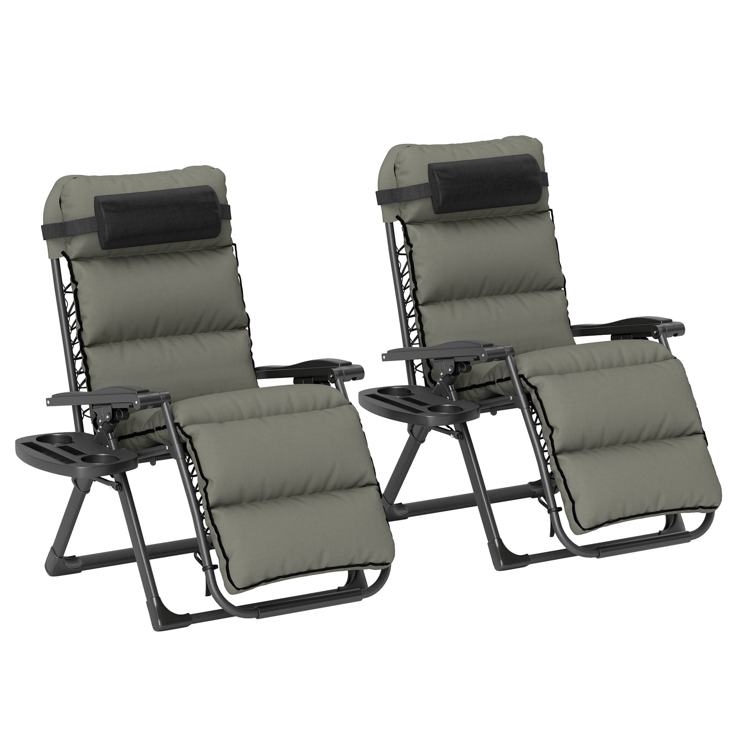 2 Pieces Zero Gravity Chairs, Reclining Folding Sun Lounger, Grey
