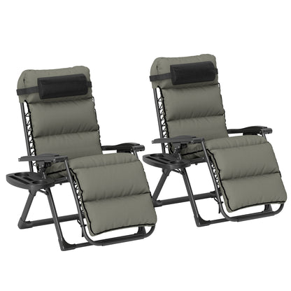 2 Pieces Zero Gravity Chairs, Reclining Folding Sun Lounger, Grey
