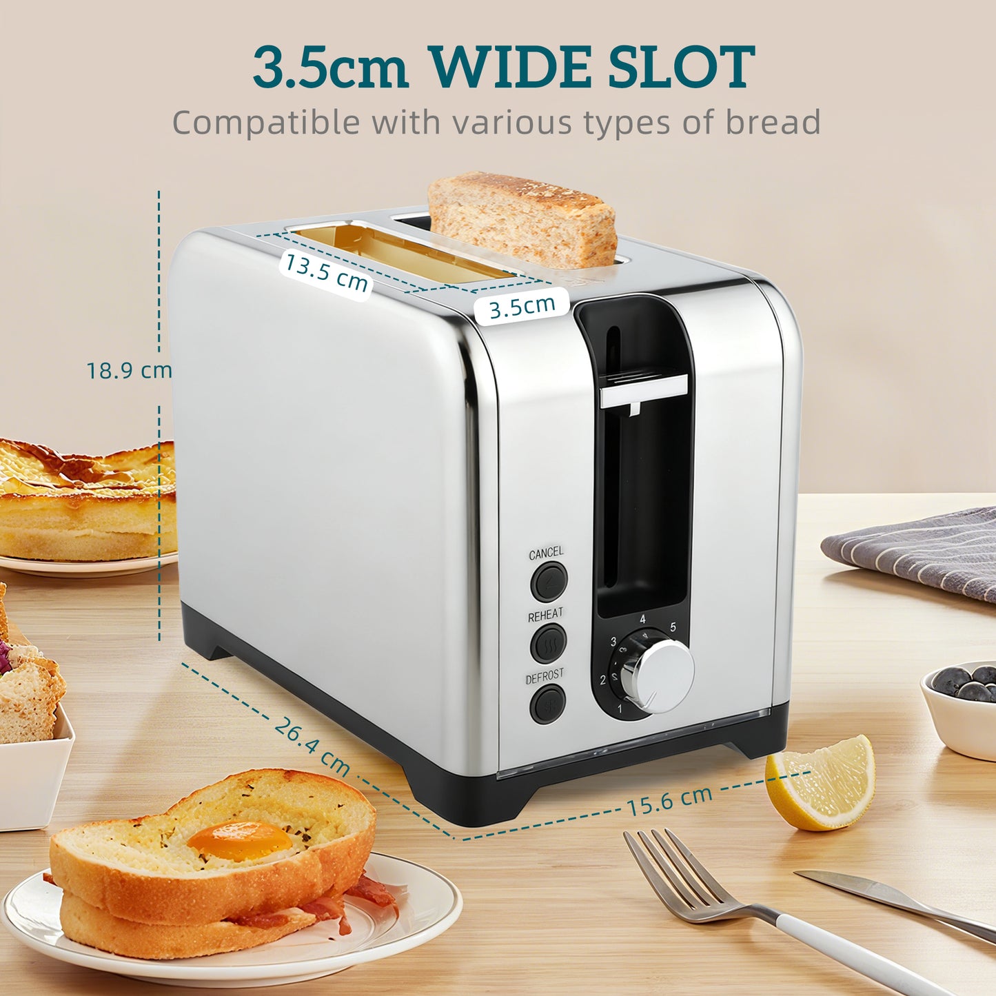 1.7L 3000W Rapid Boil Jug Kettle and 2-Slice Toaster Set, Silver Tone