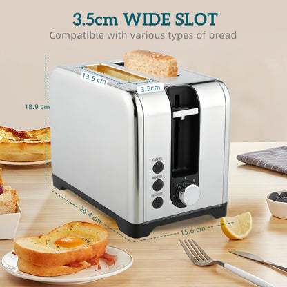1.7L 3000W Rapid Boil Jug Kettle and 2-Slice Toaster Set, Silver Tone