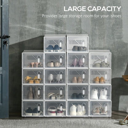 18PCS Stackable Clear Plastic Shoe Storage Box for UK/EU Size 8.5/43