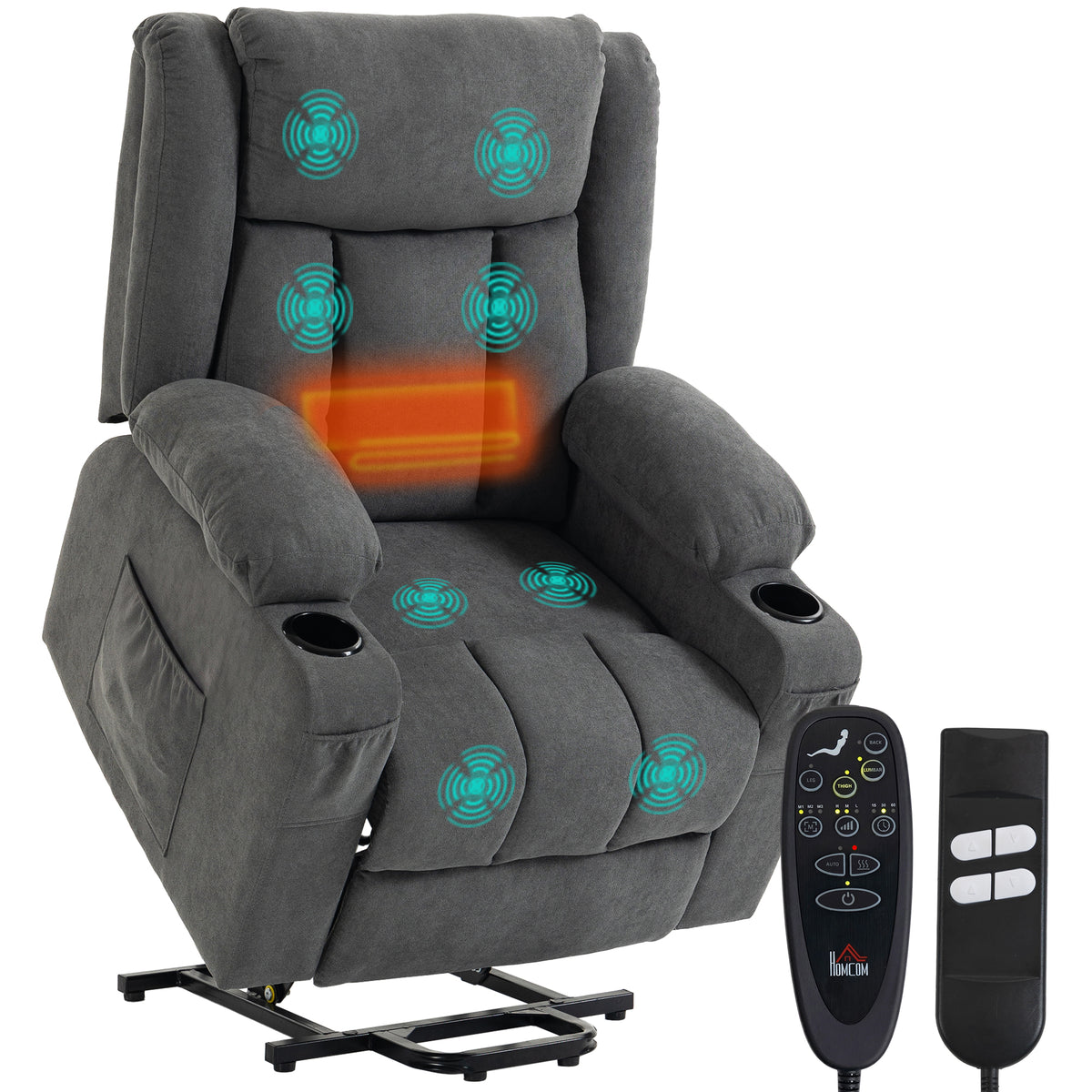 Dual Motor Recliner Chair Power Lift Chair w/ Massage Heat, Dark Grey