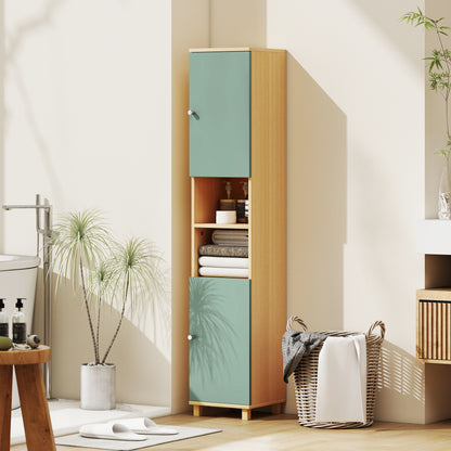 Tall Bathroom Cabinet with Adjustable Shelves and Open Shelves, Green