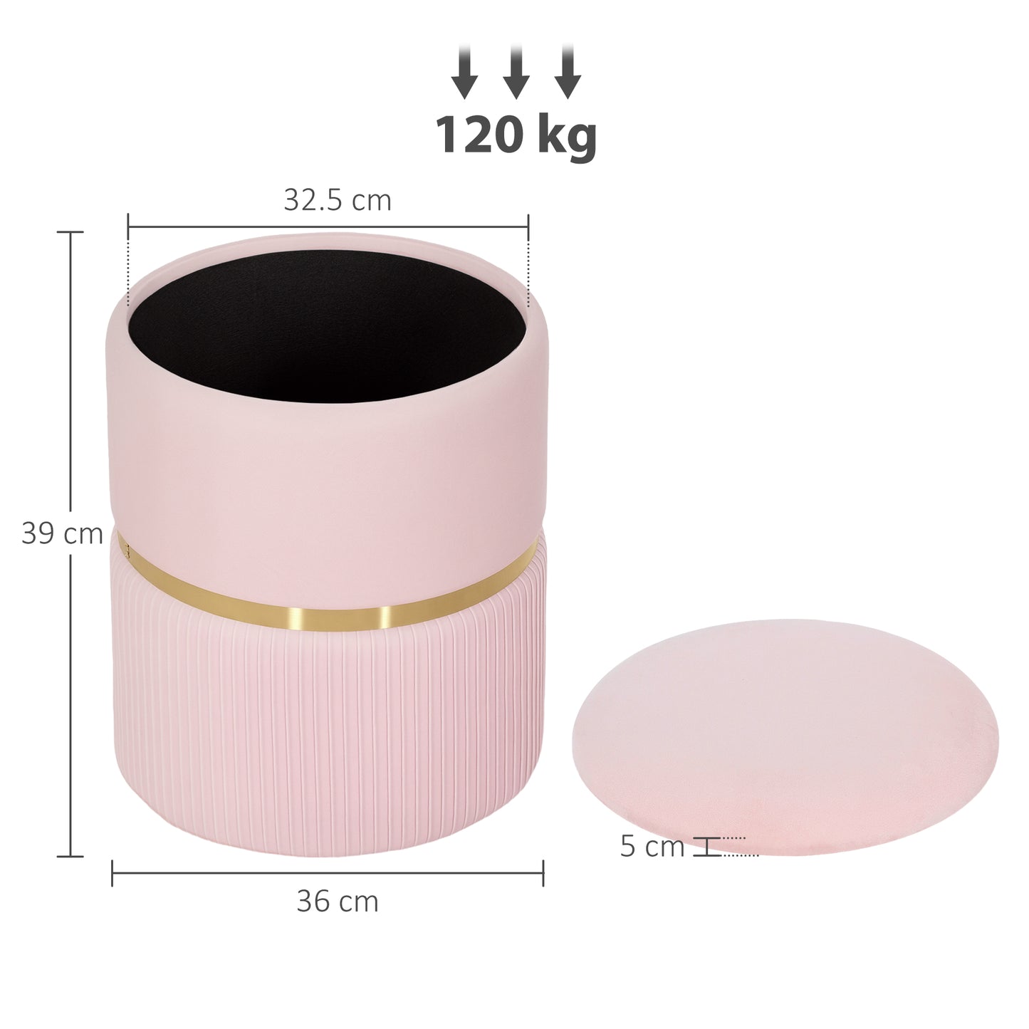 Round Pouffe Storage Footstool with Hidden Space, Pink