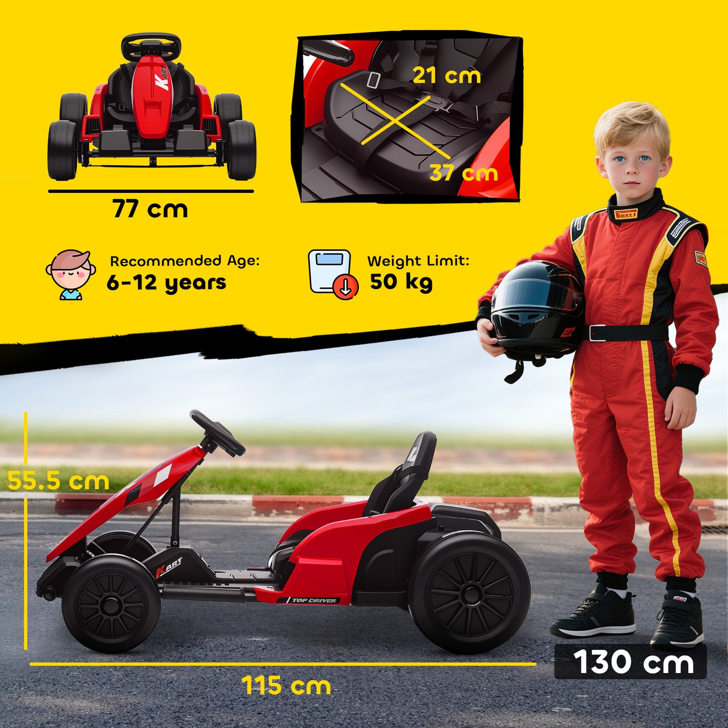 24V Electric Go Kart with Drift Mode, Adjustable Seat, Red