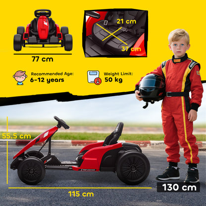 24V Electric Go Kart with Drift Mode, Adjustable Seat, Red