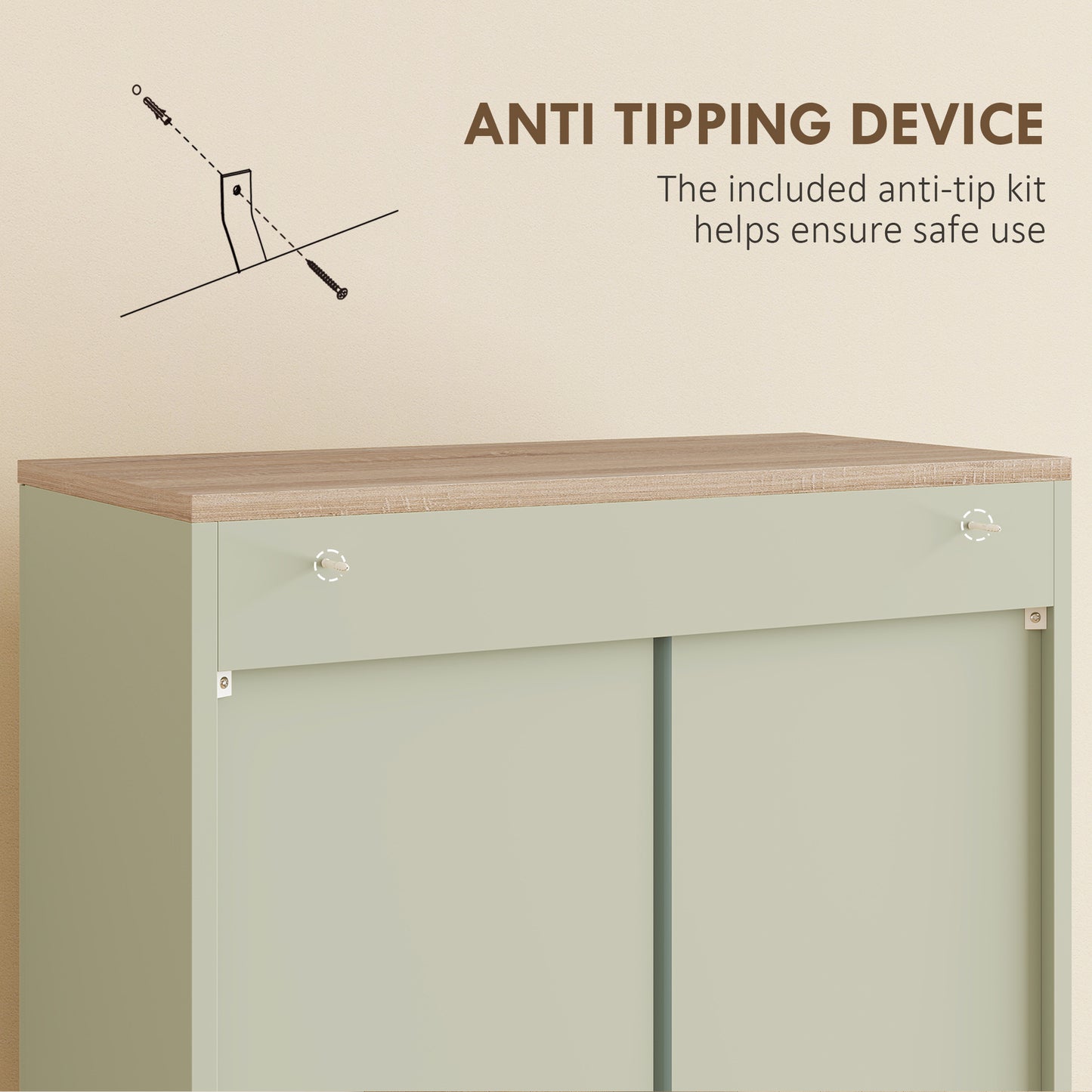Modern Kitchen Cupboard Storage Cabinet with 6 Shelves, Green