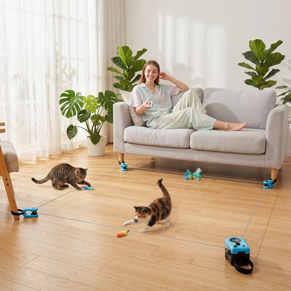 Interactive Cat Toy for Indoor Kittens & Adult, Automatic & Remote Control Electric Cat Toy with Adjustable Speed, DIY Track & Mouse Sound, Rechargeable Boredom Buster