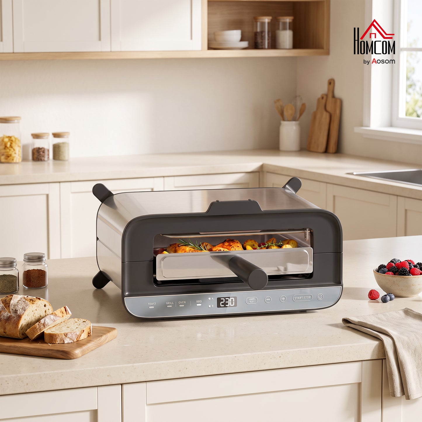 3-in-1 Electric Mini Oven, Long Slot Toaster and Tabletop Grill