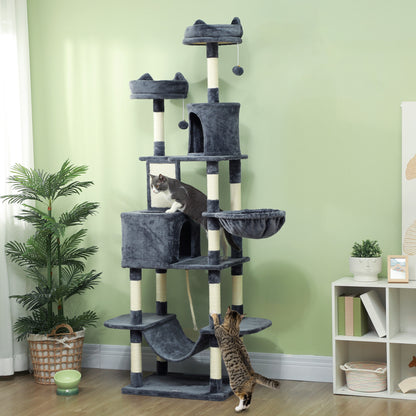206cm Cat Tree with Scratching Posts, Beds, Condos, Toys, Dark Grey