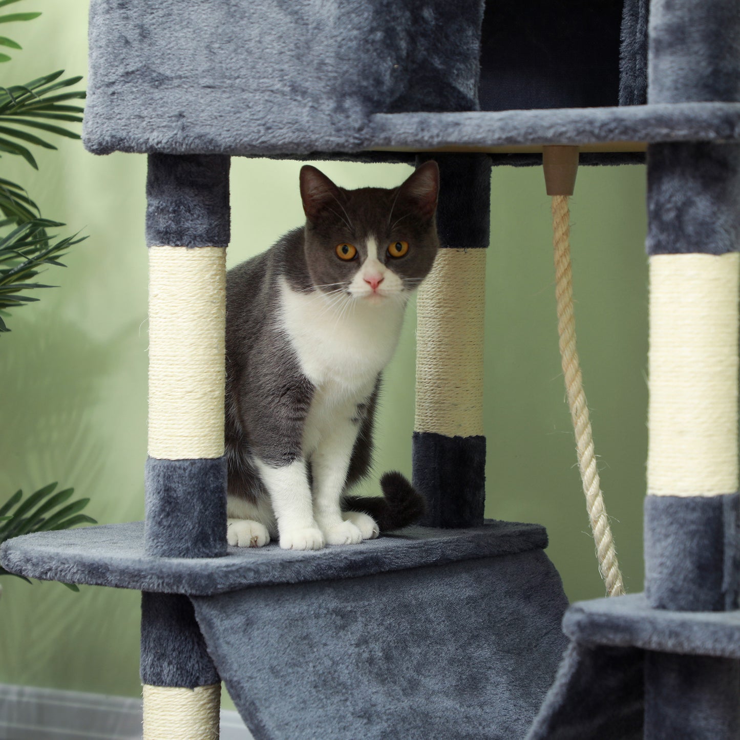 206cm Cat Tree with Scratching Posts, Beds, Condos, Toys, Dark Grey