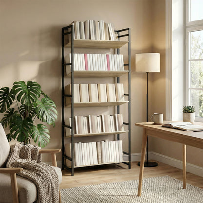 Bookcase Anti-Slip Design 5-Tier Oak