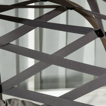 2 Seater Egg Chair Outdoor, Folding Weave Garden Furniture Chair with Cushion, Cup Pockets - Sand Brown