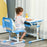 Kids Desk and Chair Set Height Adjustable Student Writing Desk Children School Study Table with Tiltable Desktop, Drawer, Pen Slot, Hook Blue