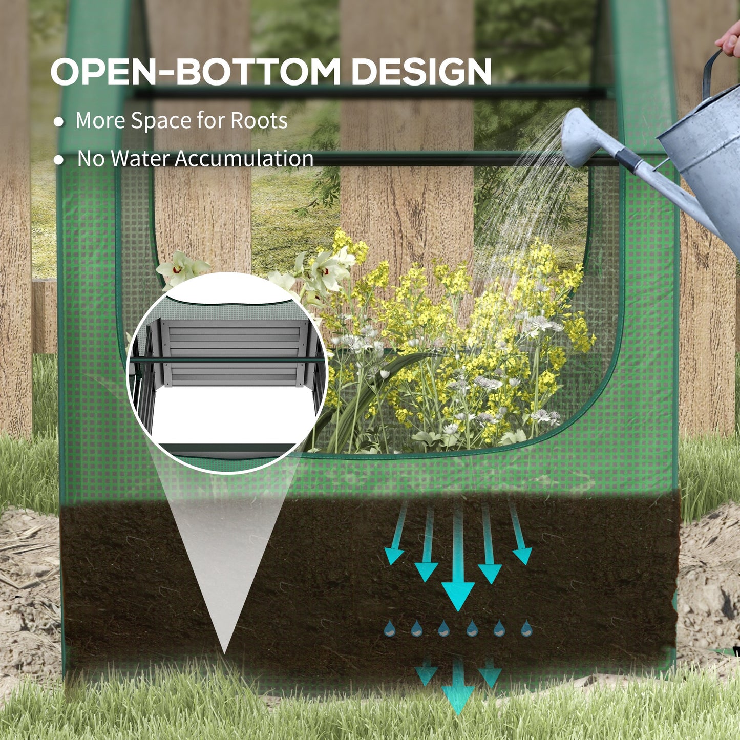Raised Garden Bed Planter Box with Greenhouse, Green and Silver