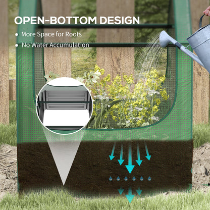 Raised Garden Bed Planter Box with Greenhouse, Green and Silver