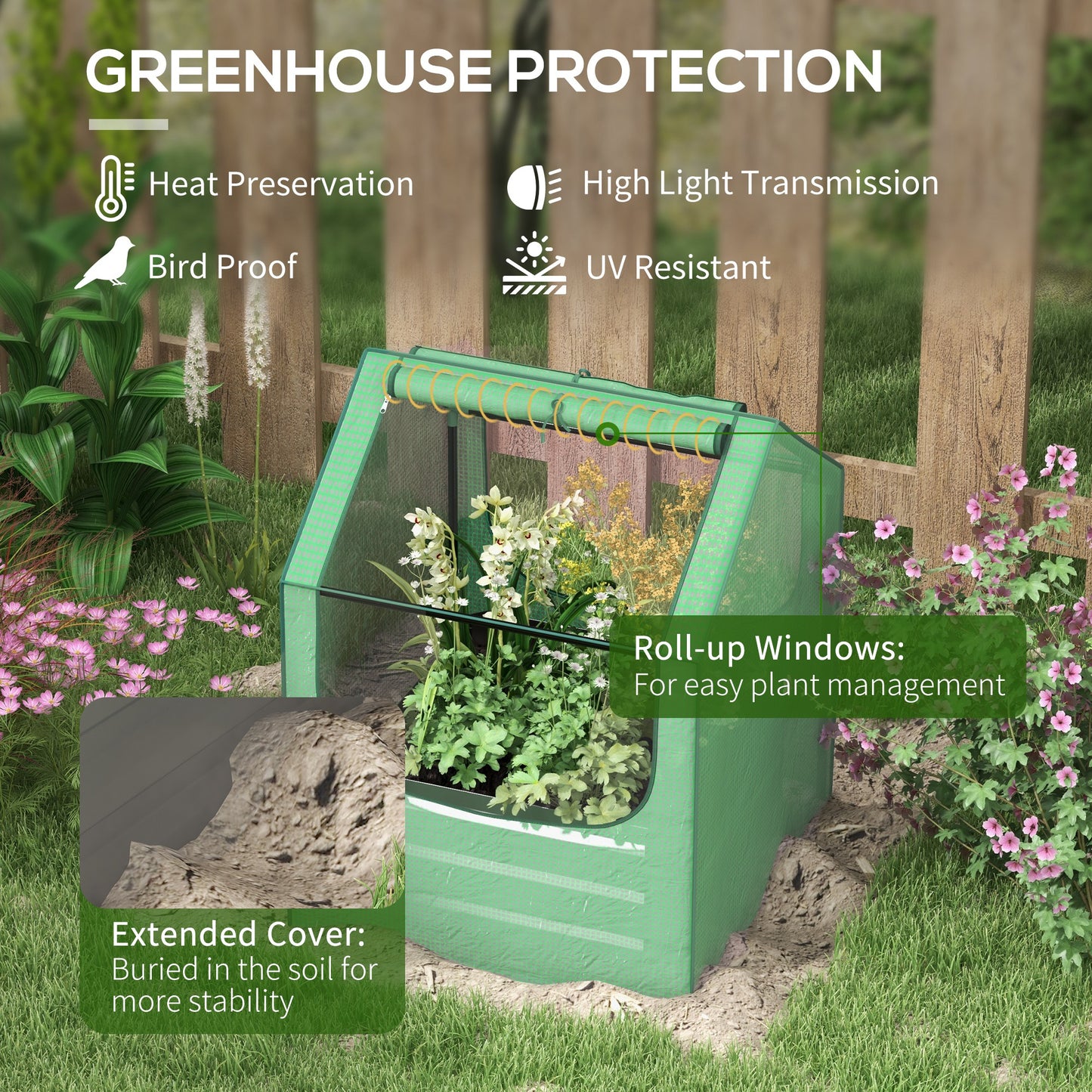 Raised Garden Bed Planter Box with Greenhouse, Green and Silver